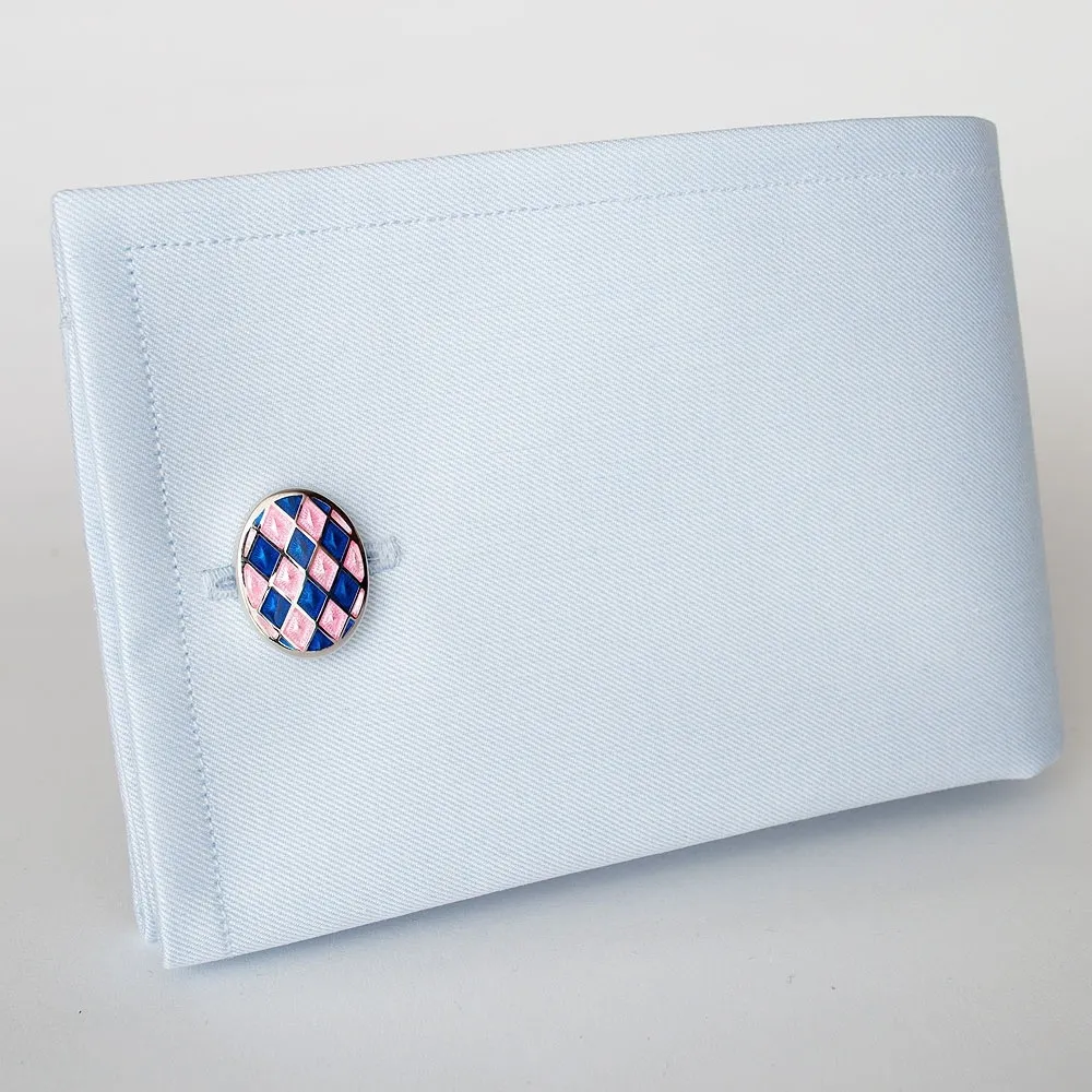 Eleganckie spinki do mankietów owalne w niebiesko różową szachownicę