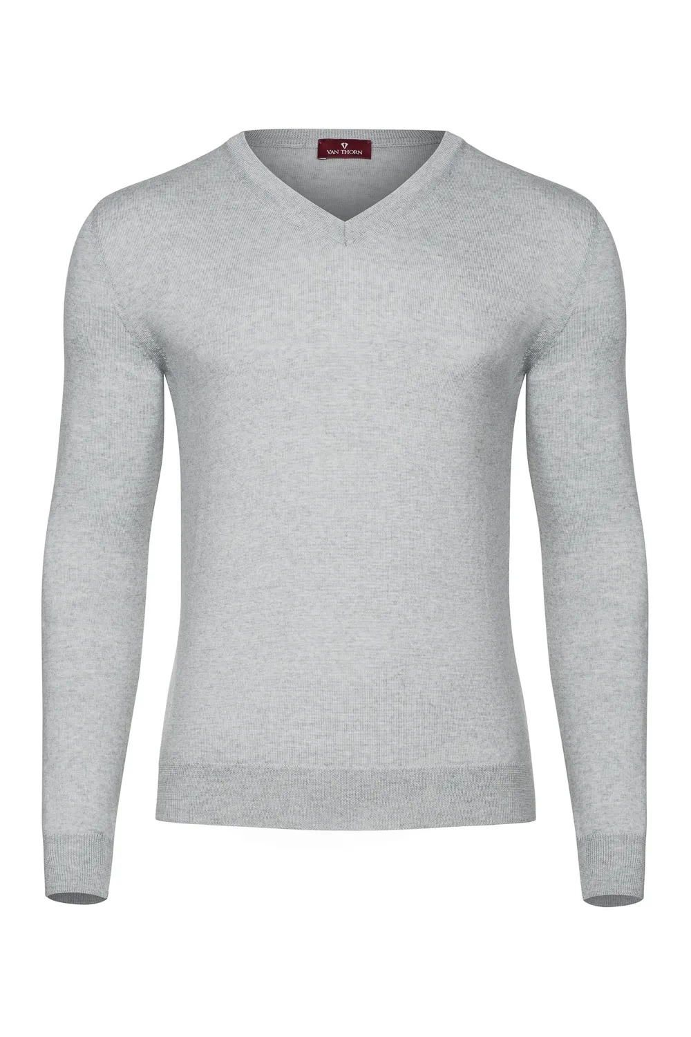 Jasnoszary sweter męski z wełny merino w serek 6XL