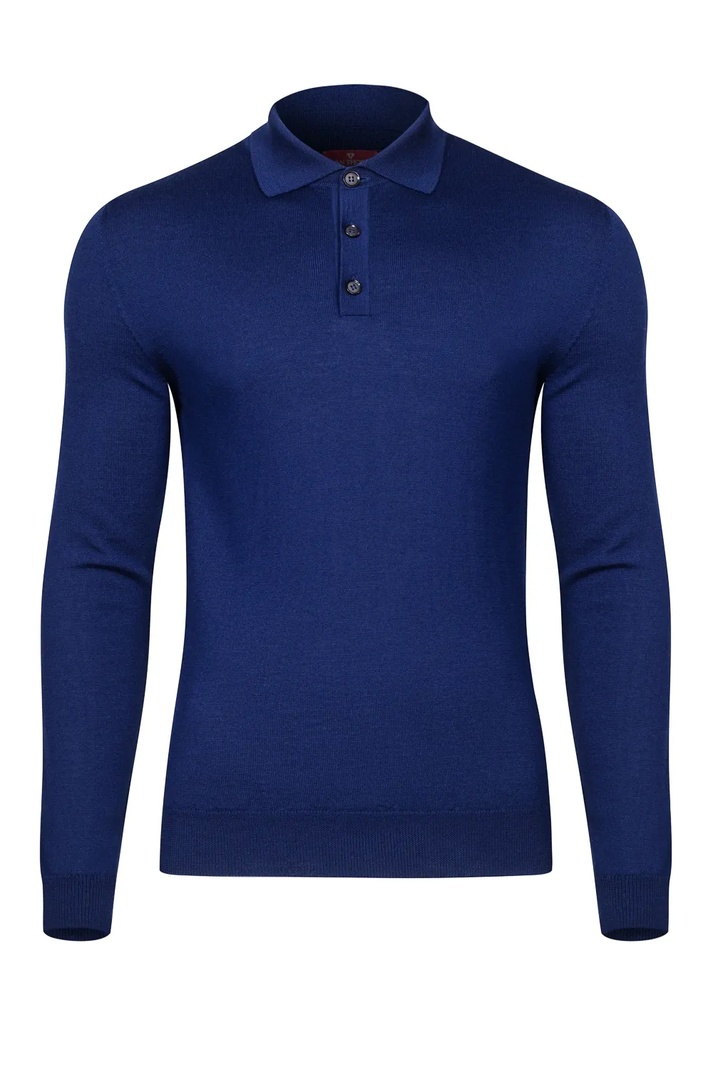 Niebieskie męskie polo z długim rękawem z wełny merino XXL