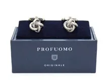 Spinki do mankietów okrągły węzeł pokryty szczotkowanym rodem