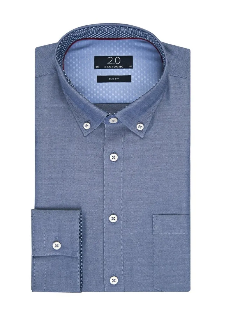 Elegancka niebieska koszula męska Profuomo z kontrastowymi wstawkami 41
