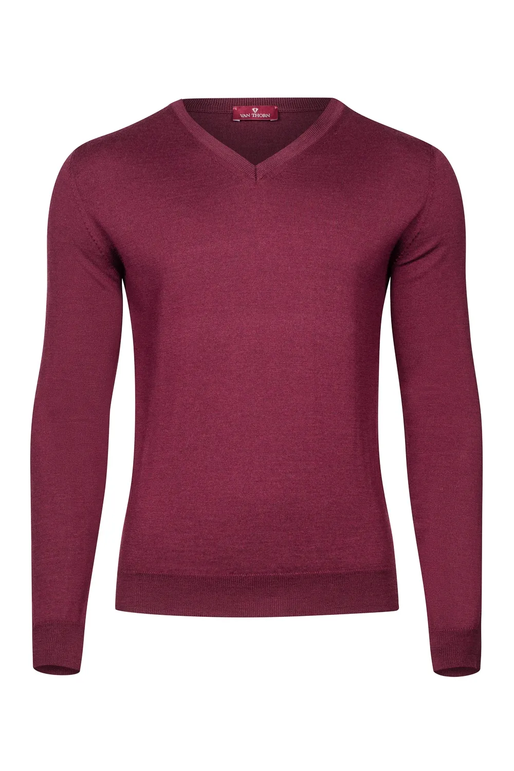 Bordowy sweter męski z wełny merino w serek XXXL