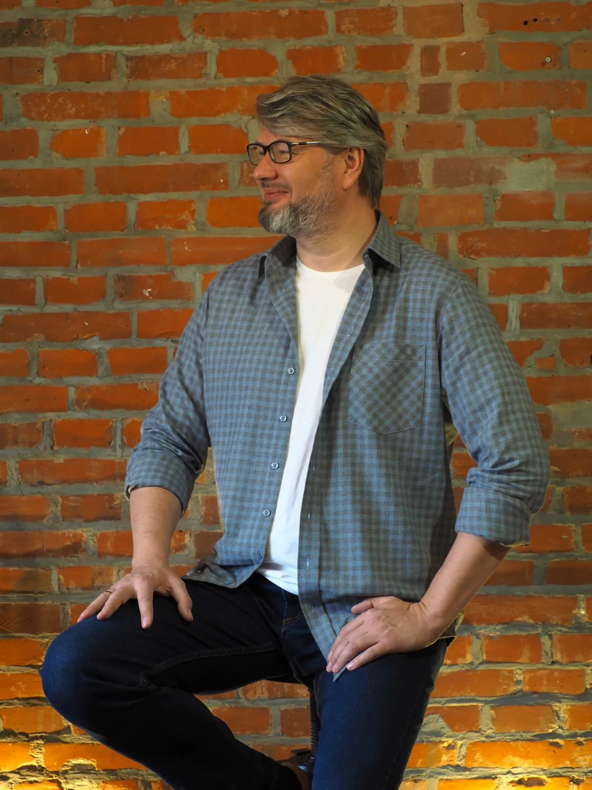 Koszula flanelowa męska w błękitnoszarą kratę 36