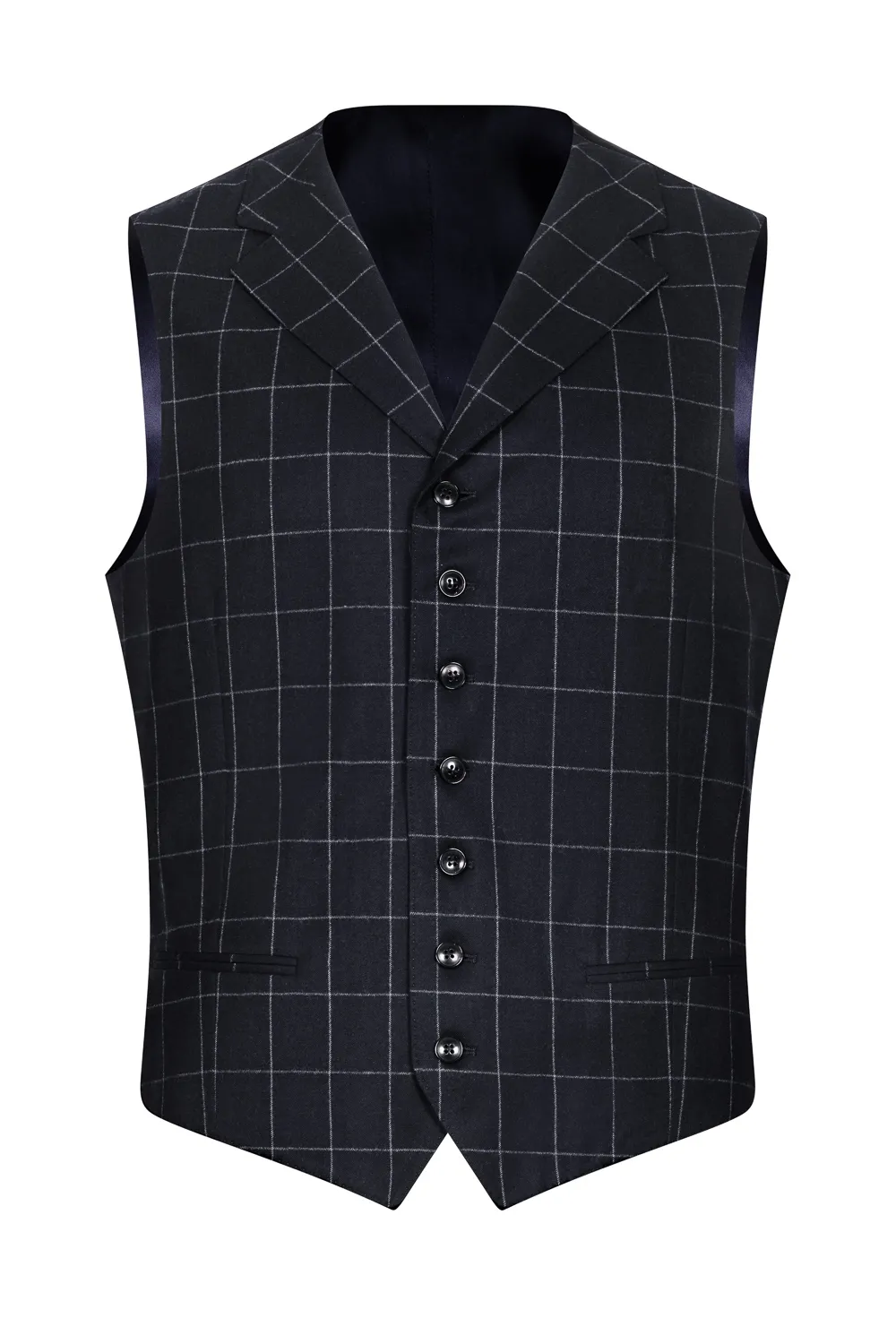 Granatowa kamizelka w kratę Windowpane LONDYN 52