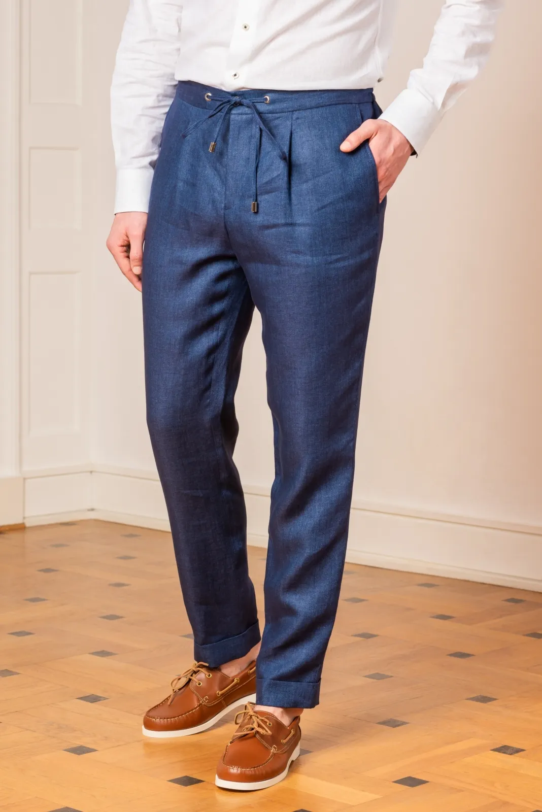 Spodnie lniane męskie granatowe 50