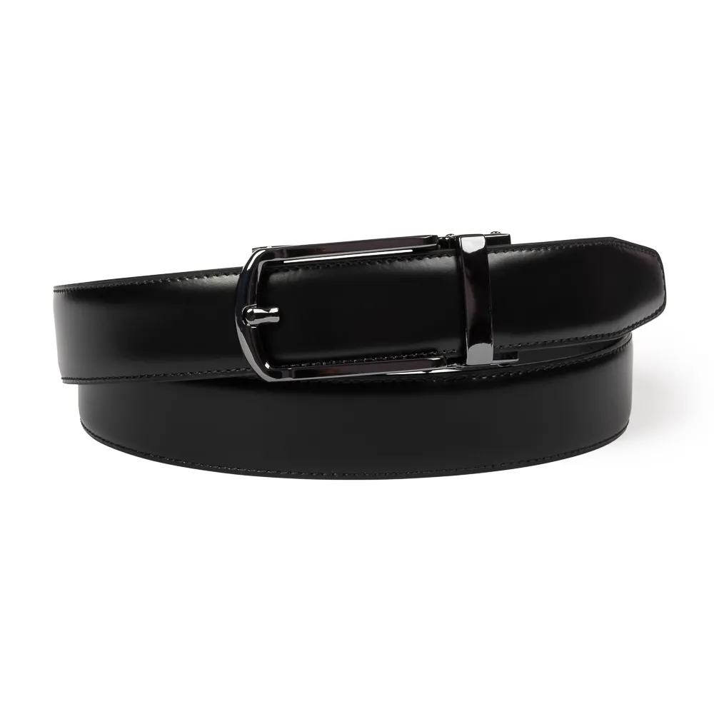 Czarny skórzany pasek męski z automatyczną klamrą VAN THORN 95