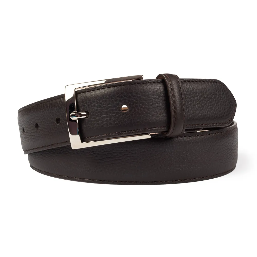 Ciemnobrązowy pasek z naturalnej skóry groszkowej VAN THORN 90