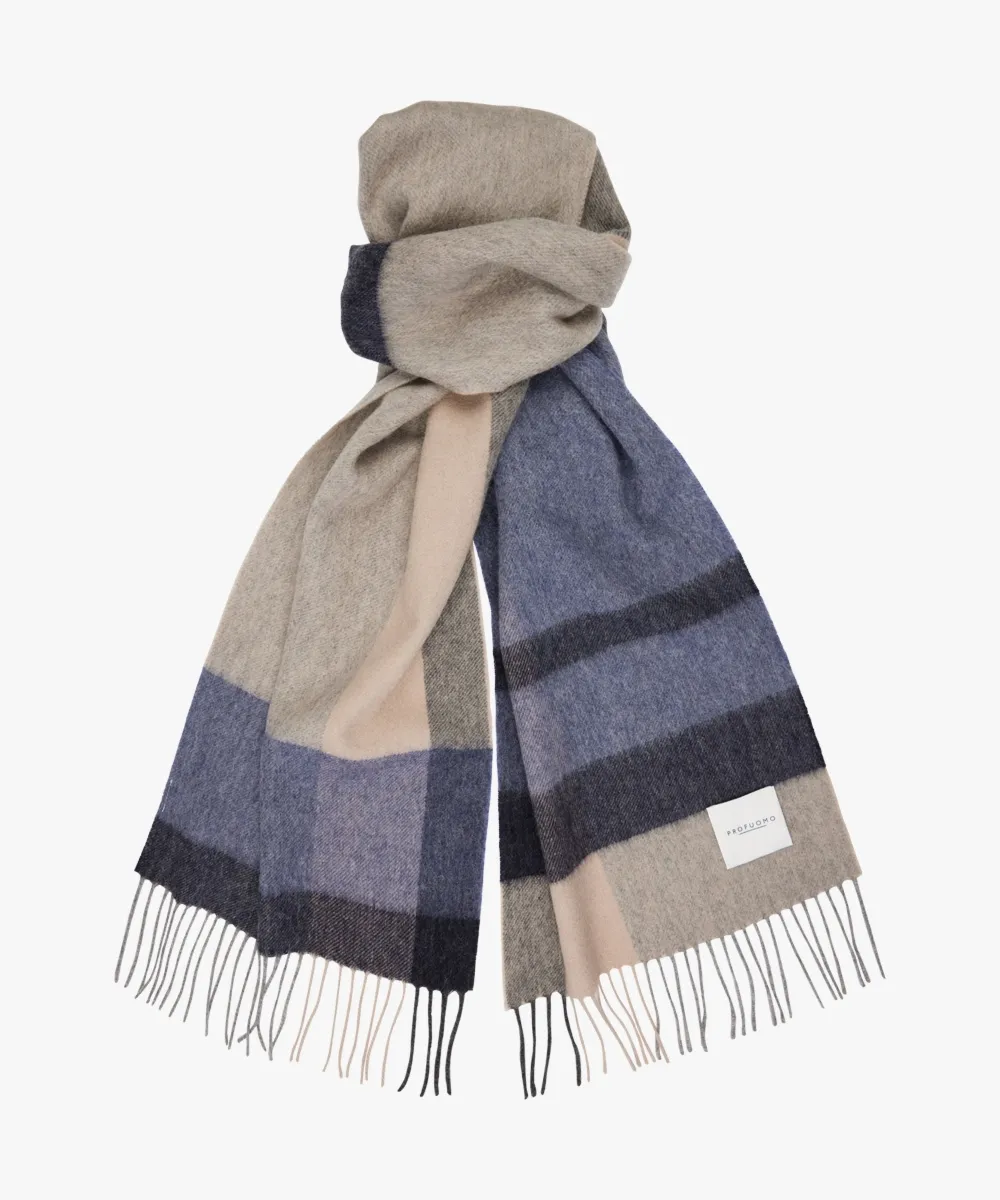 Ciepły granatowy szal z jagnięcej wełny Profuomo w kratę