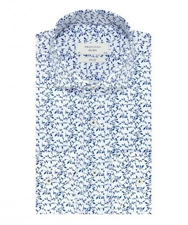 Elegancka biała koszula Profuomo Sky Blue w granatowy roślinny wzór 40