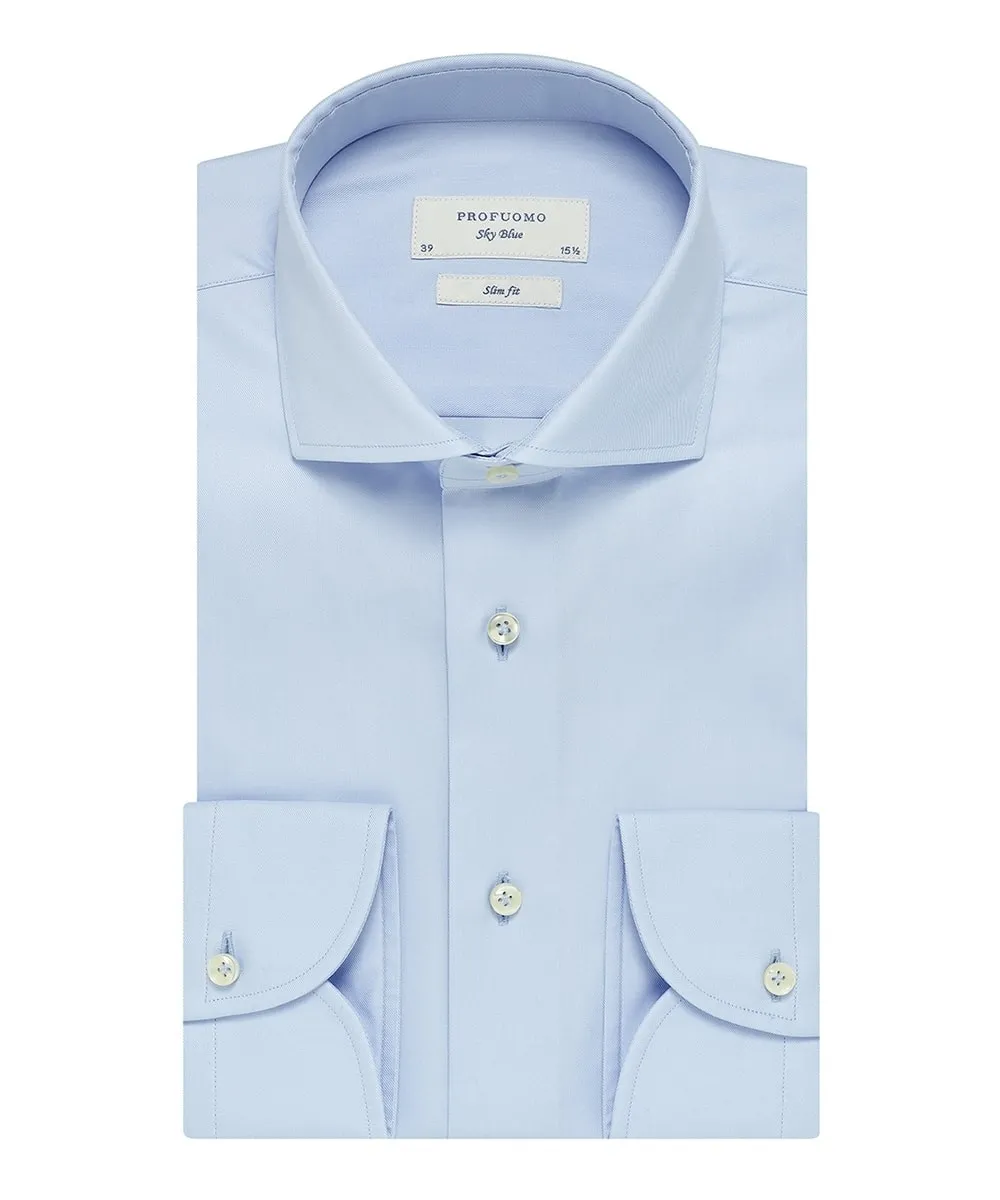 Elegancka błękitna koszula taliowana (SLIM FIT) z włoskim kołnierzykiem 39