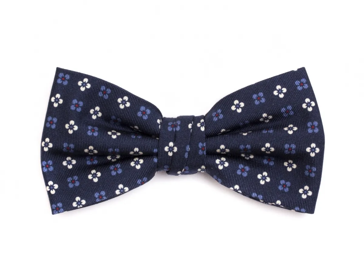 Granatowa mucha męska Profuomo w białe i błękitne kwiaty