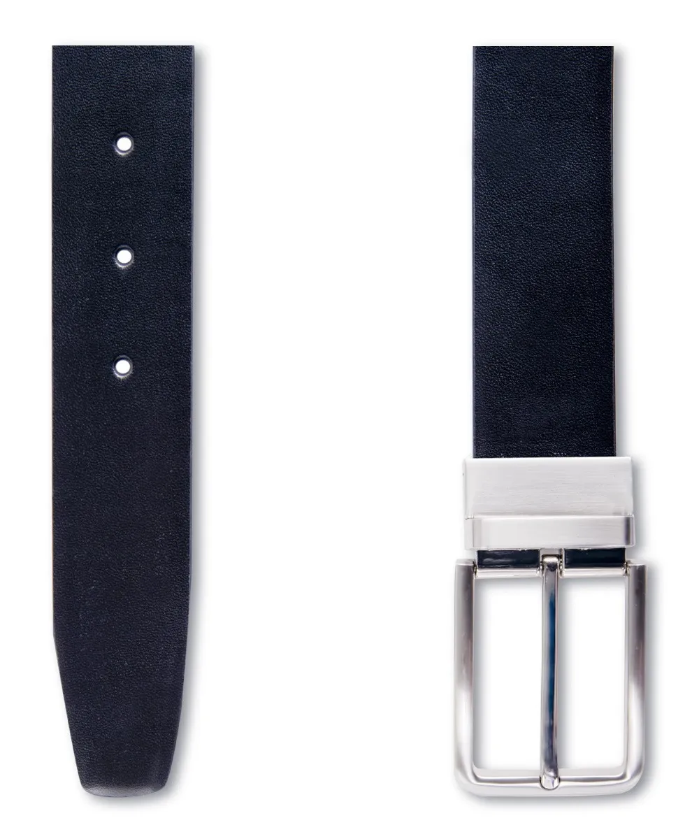 Pasek skórzany męski dwustronny czarny / brązowy gładki 85