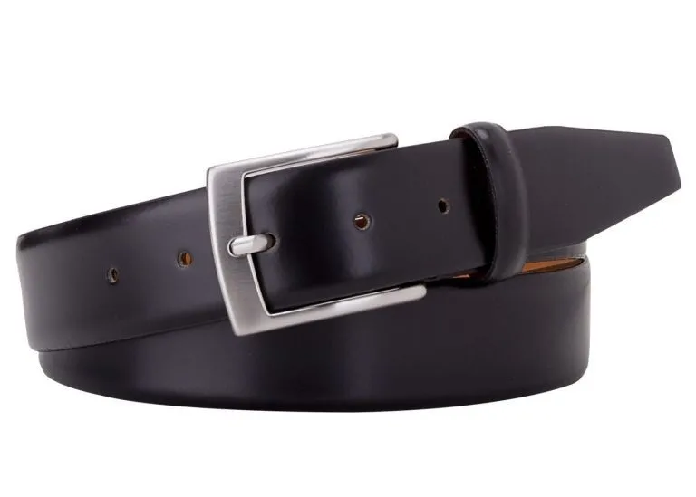 Elegancki pasek skórzany męski 3,5cm czarny gładki 95