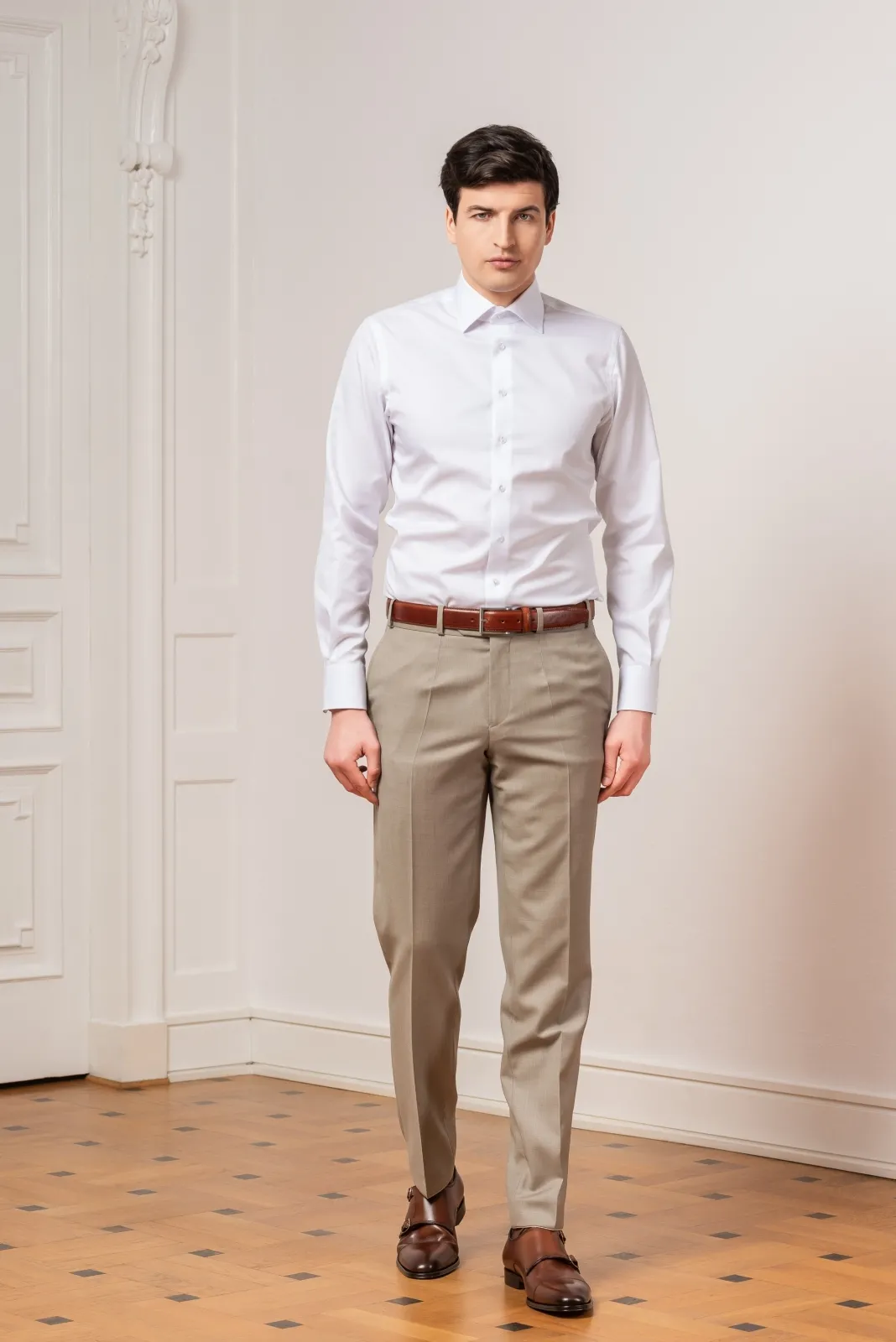 Elegancki koniakowy pasek skórzany męski ze skóry cielęcej 85