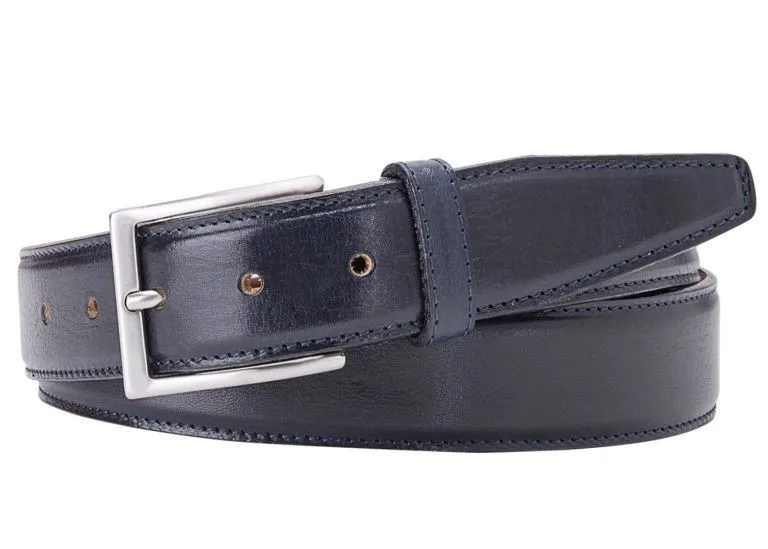 Elegancki granatowy pasek skórzany męski ze skóry cielęcej 90