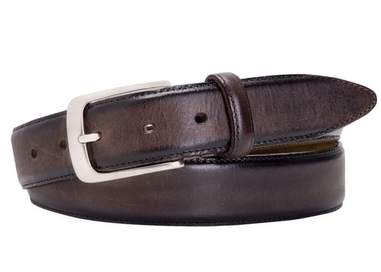 Elegancki brązowy pasek skórzany męski z ciemniejszymi brzegami 105