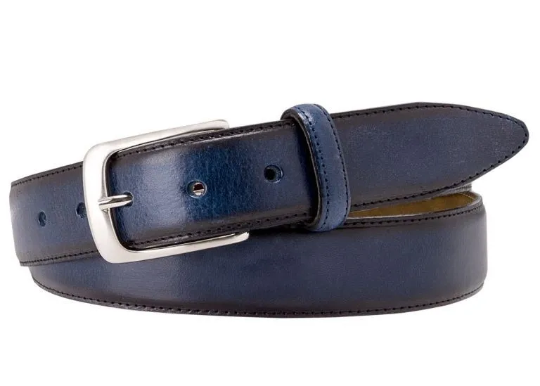 Elegancki granatowy pasek skórzany męski z ciemniejszymi brzegami 95