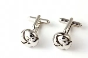 Spinki do mankietów w kształcie gładkiego węzła pokryte błyszczącym rodem