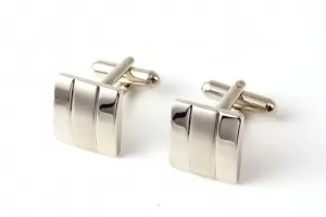 Spinki do mankietów kwadratowe w pasy ze szczotkowanego i polerowanego rodu