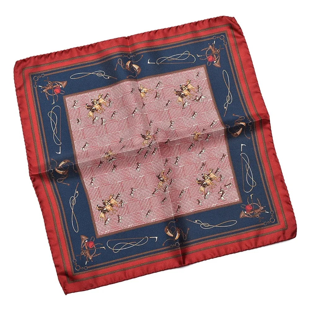 Jedwabna czerwona poszetka we wzór myśliwski