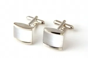 Spinki do mankietów kwadratowe białe "Kocie Oko"