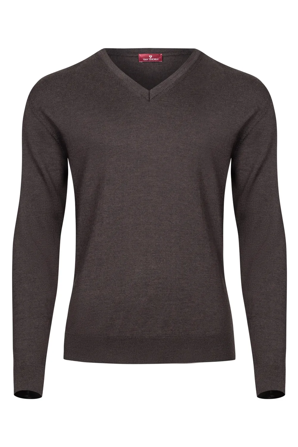 Czekoladowy sweter męski z wełny merino w serek  XL