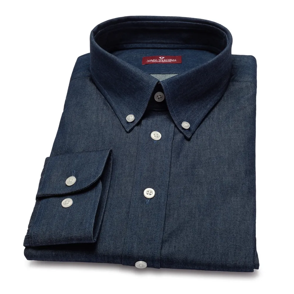 Jeansowa koszula męska VAN THORN z kołnierzem button down szyta na zamówienie 40