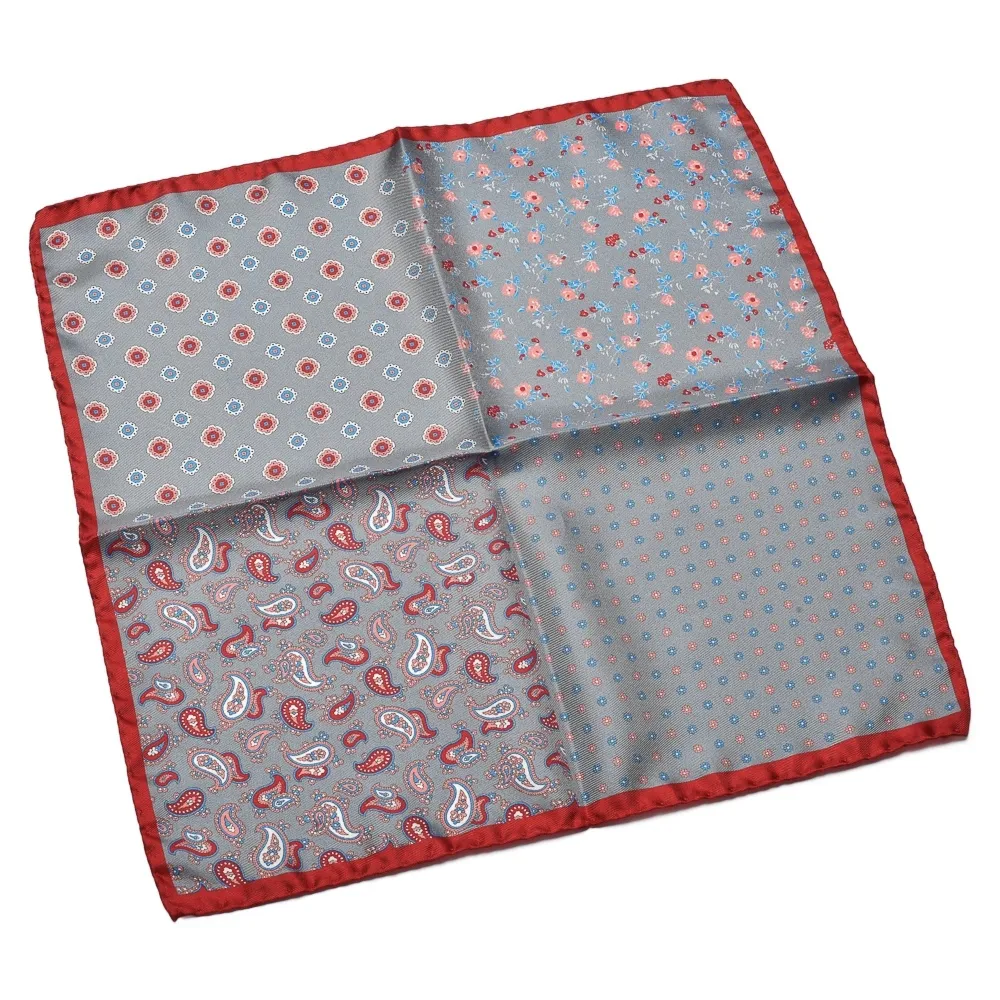 Jedwabna szara poszetka w cztery wzory