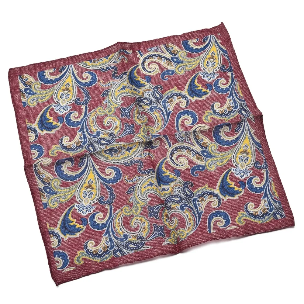 Lniana bordowa poszetka we wzór paisley