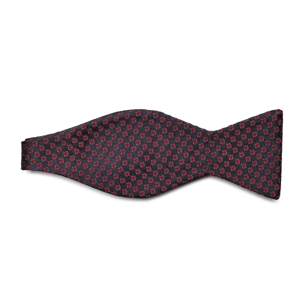 Elegancka granatowa mucha wiązana w czerwony wzór VAN THORN