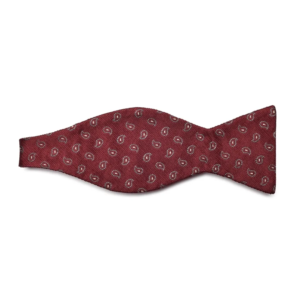 Elegancka bordowa mucha wiązana w paisley VAN THORN