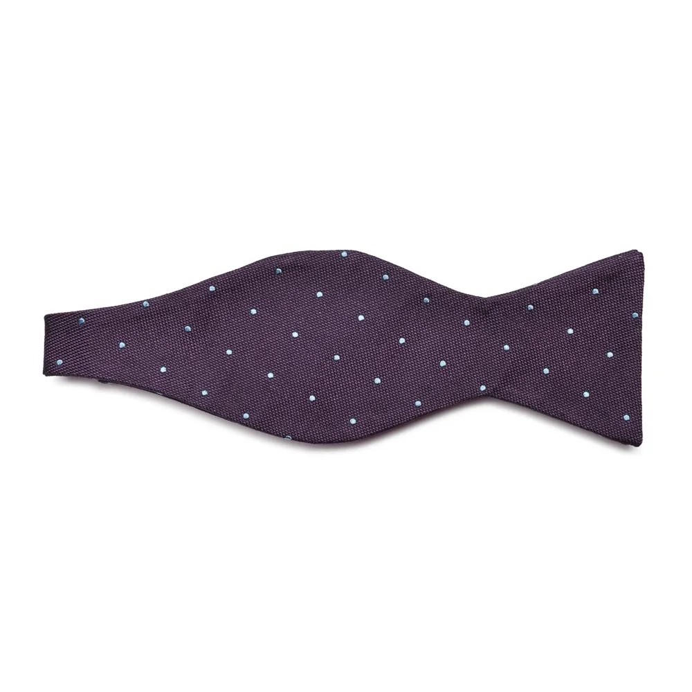 Elegancka fioletowa mucha wiązana w błękitne kropki VAN THORN