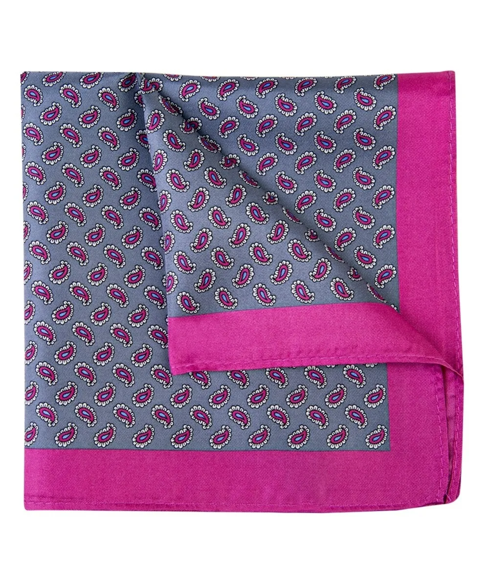 Szara jedwabna poszetka w drobny wzór paisley