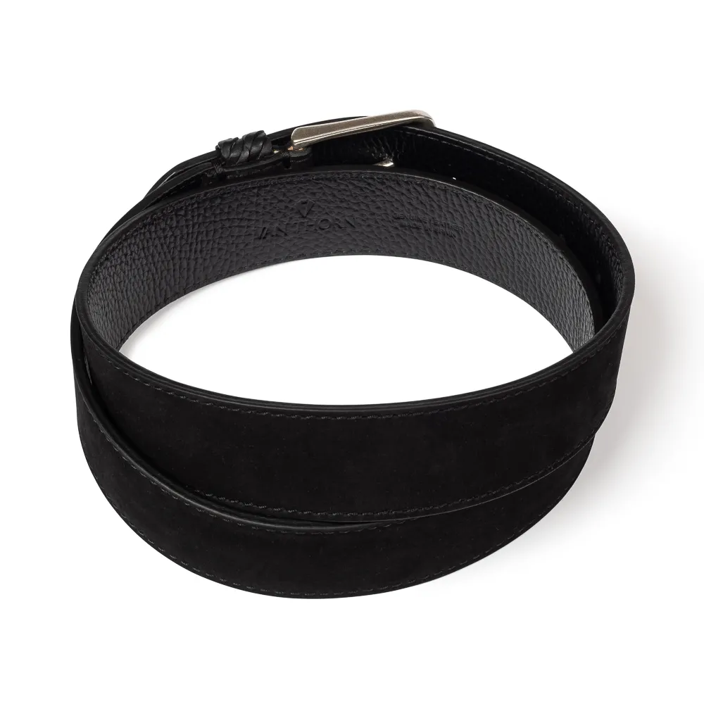 Pasek męski skórzany, nubuk czarny 90