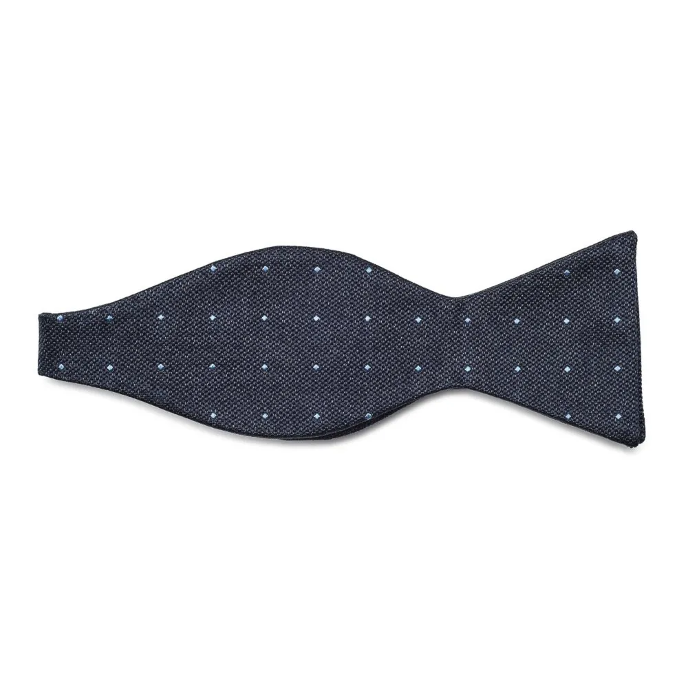 Granatowa jedwabna wiązana mucha VAN THORN w błękitne kropki