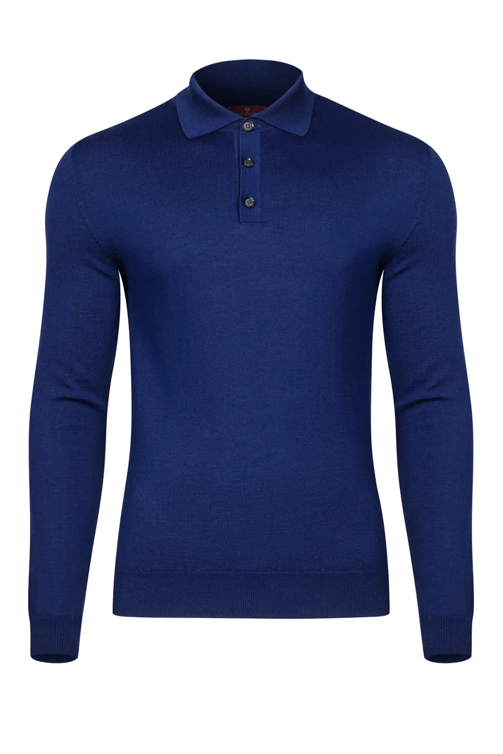 Niebieskie męskie polo z długim rękawem z wełny merino 5XL