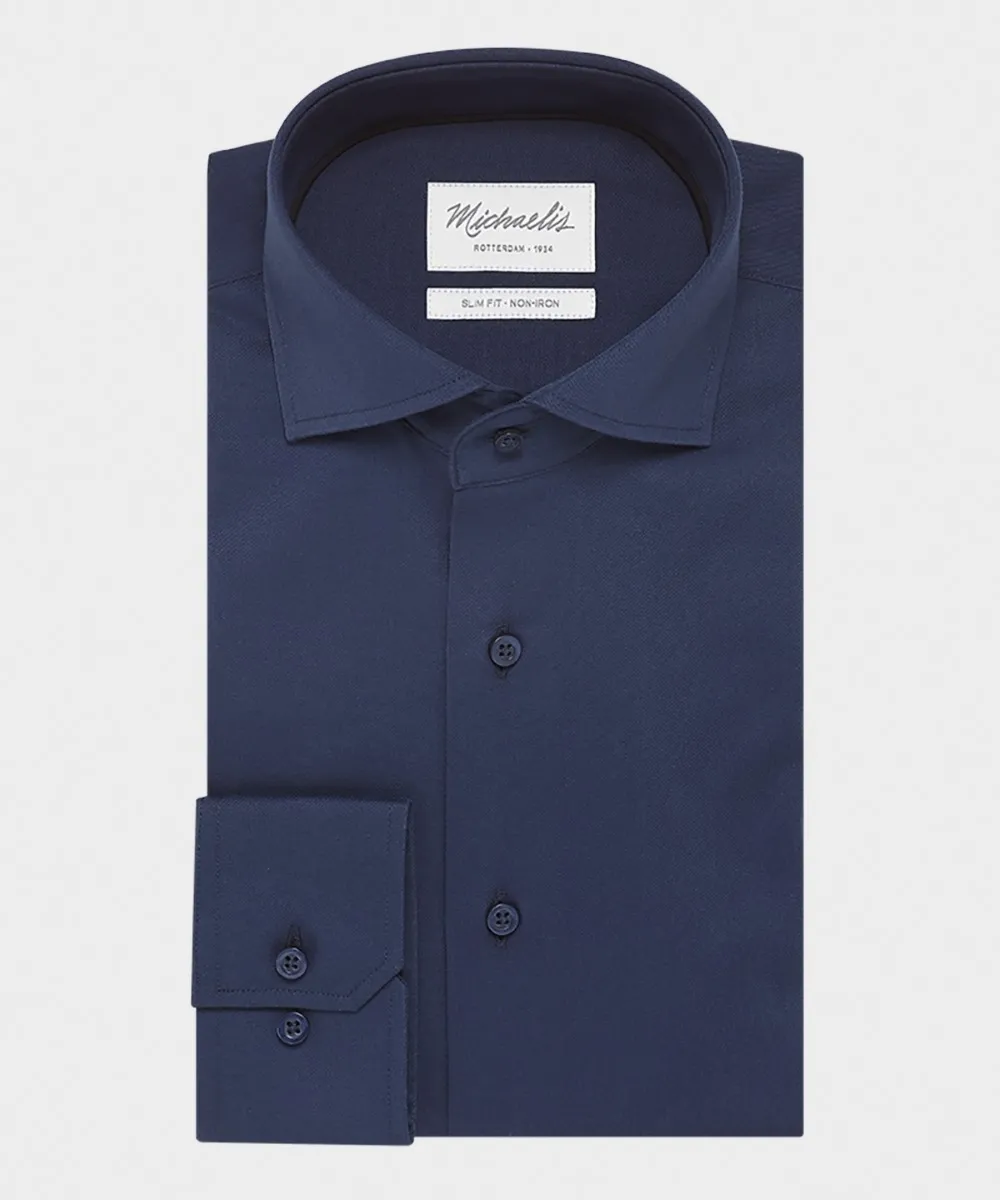 Elegancka granatowa koszula ze splotem oxford Michaelis z kołnierzem włoskim 38