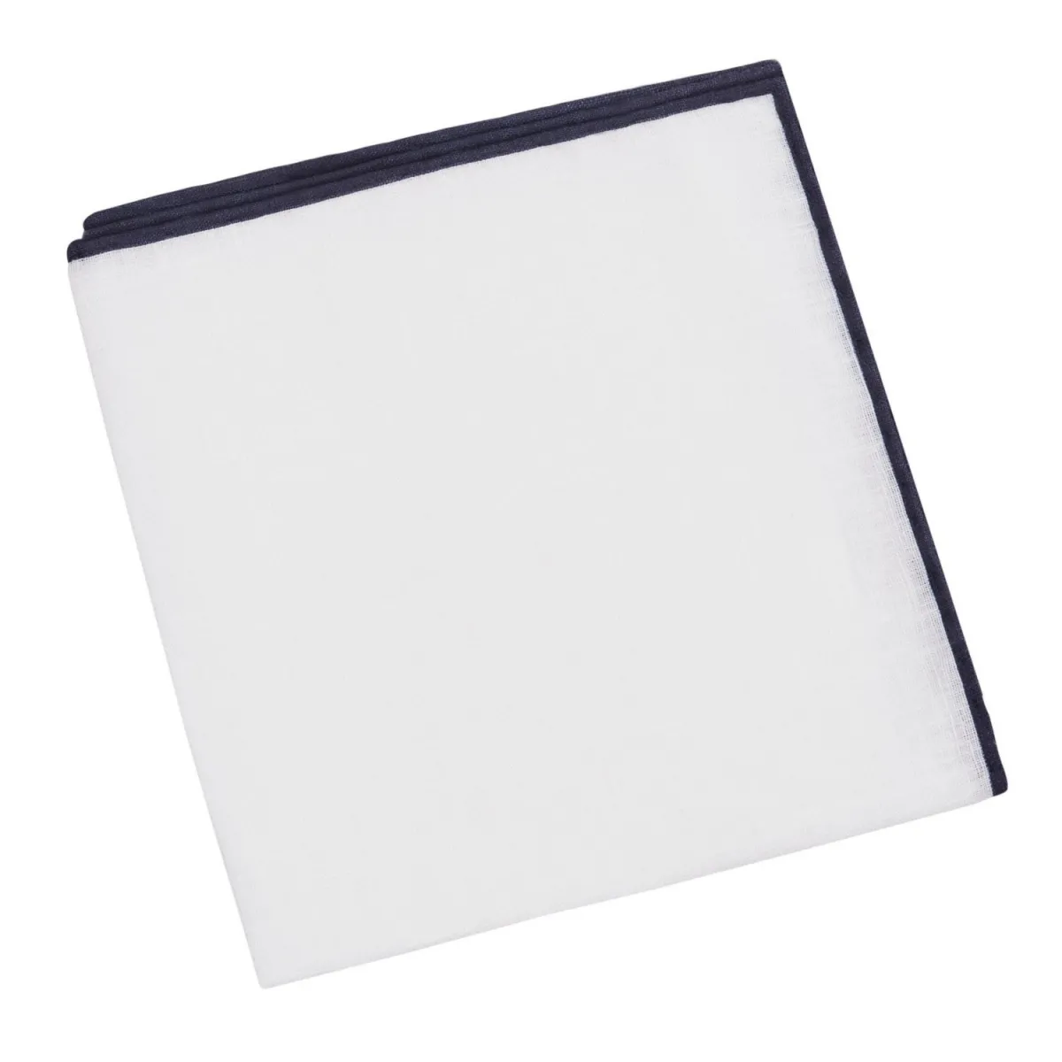 Elegancka biała poszetka lniana z granatową obwódką