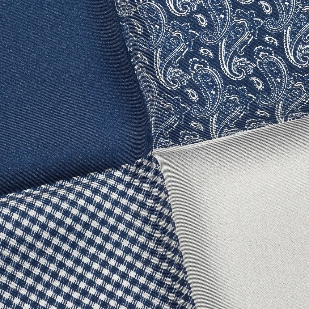 Elegancka granatowa i biała poszetka w cztery wzory