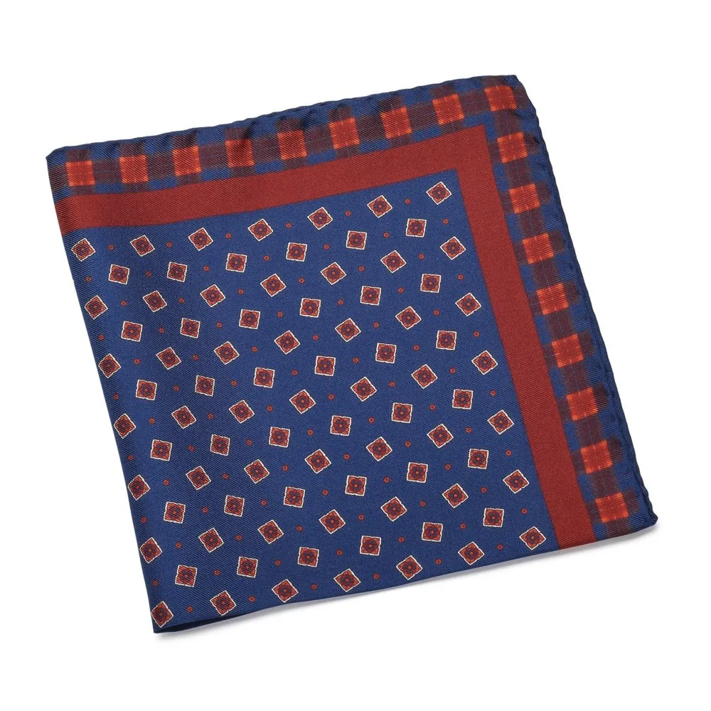 Granatowa jedwabna poszetka w bordowe kwadraty