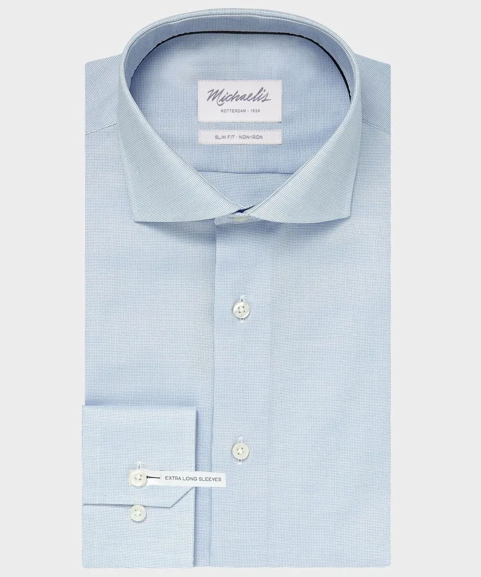 Extra długa niebieska koszula Michaelis z kołnierzem włoskim 42