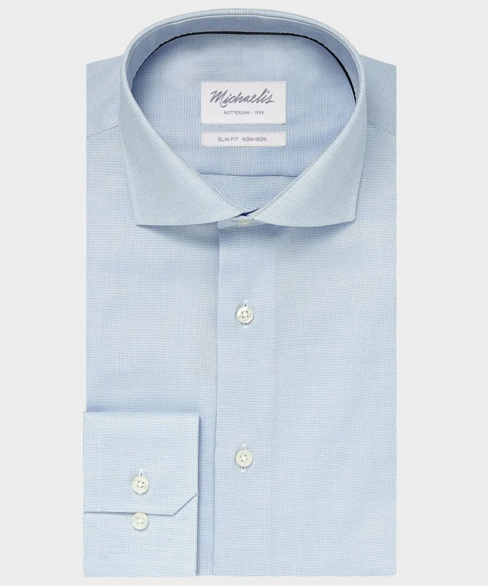 Elegancka niebieska koszula Michaelis z kołnierzem włoskim 38