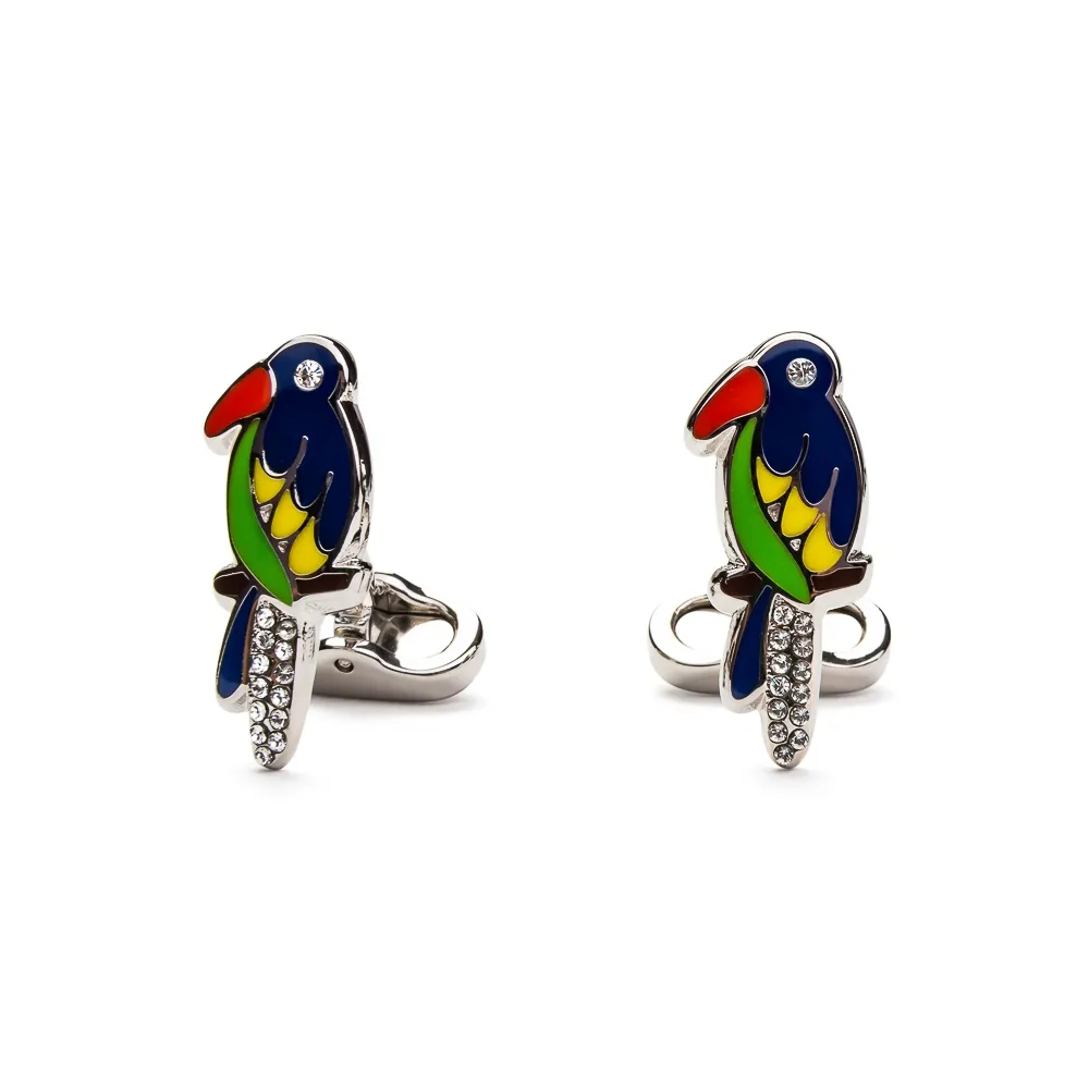 Spinki do mankietów - zielone Papugi z kryształkami swarovskiego