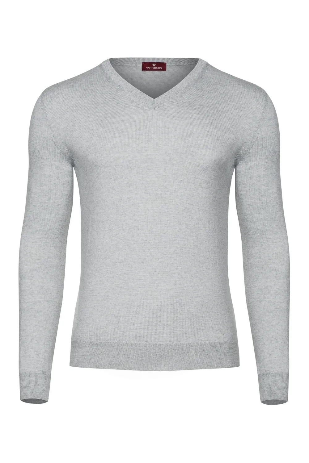 Jasnoszary sweter męski z wełny merino w serek 7XL