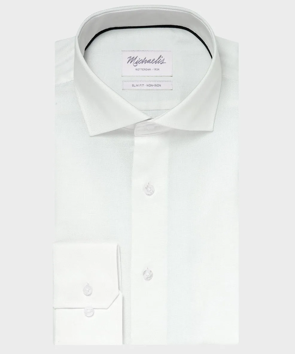 Elegancka biała koszula ze splotem oxford Michaelis z kołnierzem włoskim 38