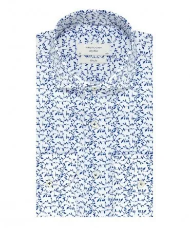 Elegancka biała koszula Profuomo Sky Blue w granatowy roślinny wzór 39