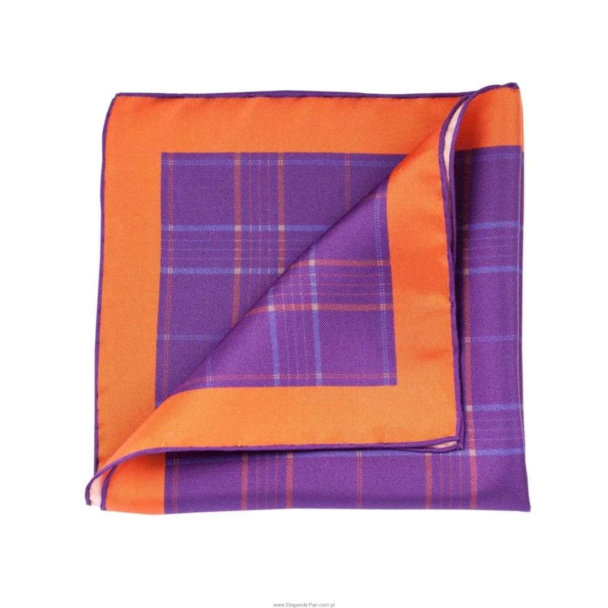 Poszetka jedwabna fioletowa w miedzianą kratę