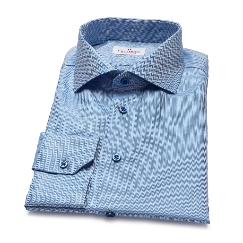Koszula męska VAN THORN w biało-granatową jodełkę szyta na zamówienie 39