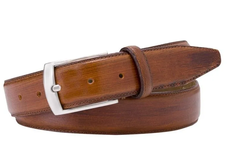 Elegancki koniakowy pasek skórzany męski 3,5cm ręcznie lakierowany 85