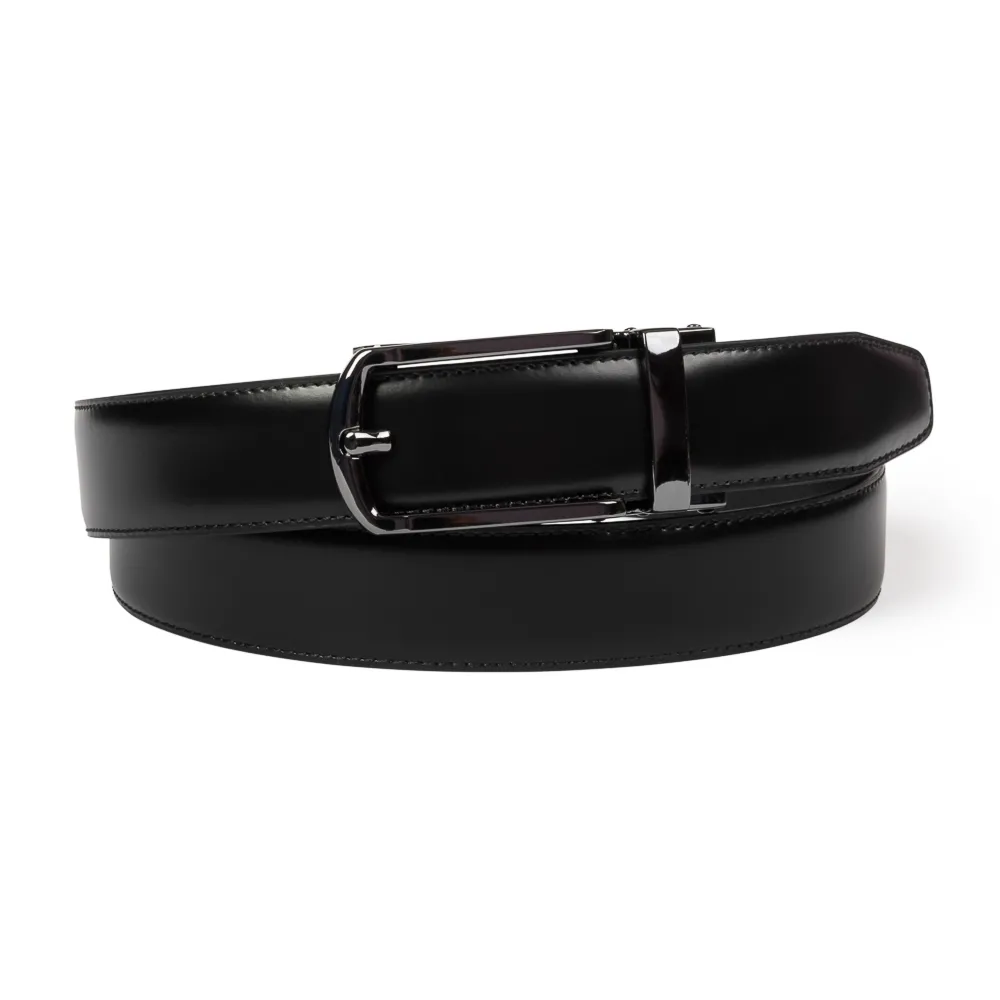 Czarny skórzany pasek męski z automatyczną klamrą VAN THORN 105